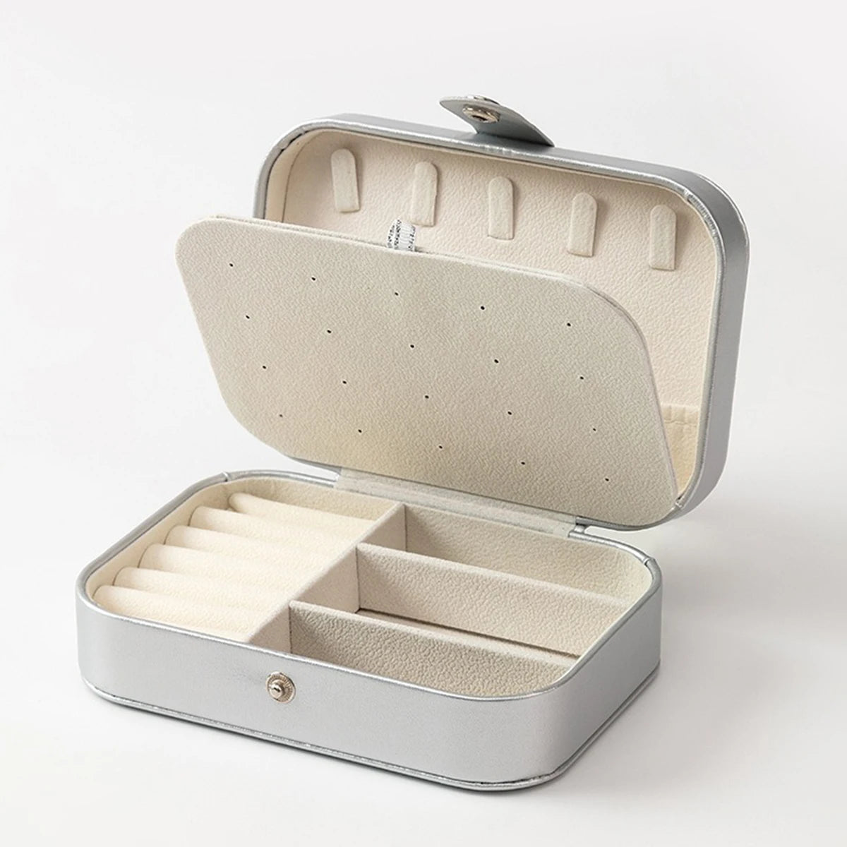 Portable Multi-Compartment Jewelry Box – Travel-Friendly Pink Organizer with Velvet Lining for Rings, Earrings & Accessories