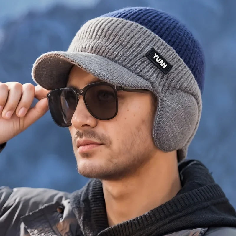 Dual-Tone Knit Baseball Cap – Fashionable Dad Hat with Ear Protection, Outdoor Hat for Men & Couples