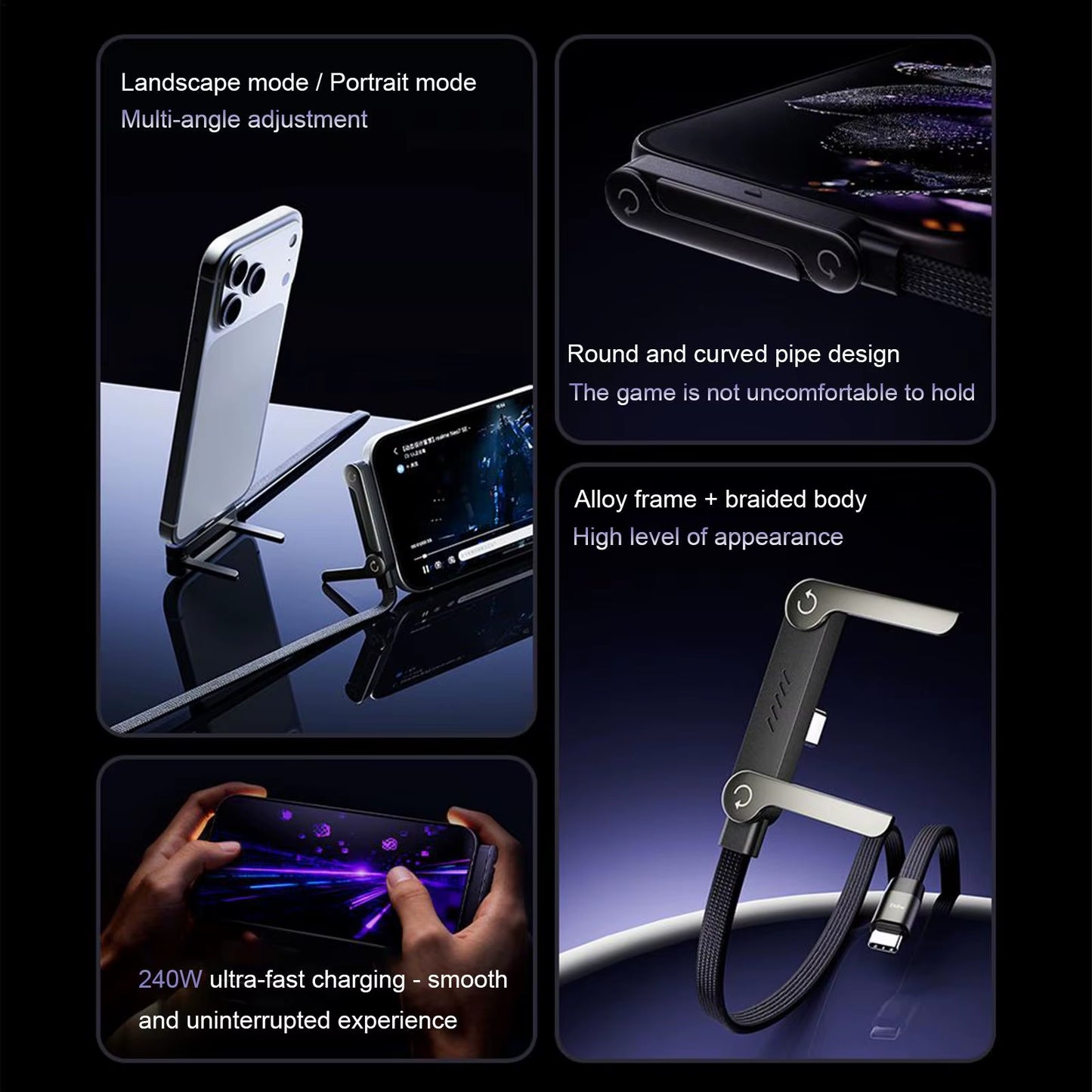 Invisible Holder Charger Cable 2-in-1 – Super Fast Charging & Phone Stand for Home, Office, Travel