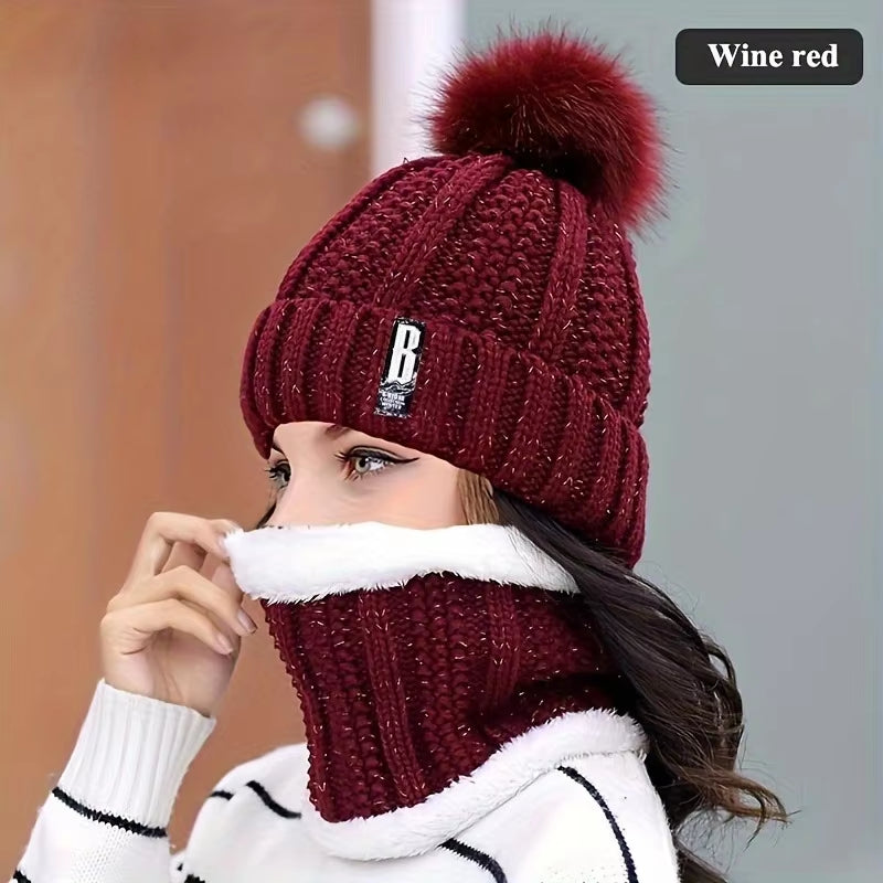 2PCS Winter Knit Hat & Scarf Set – Thick Plush Windproof Cold Weather Accessories for  Women