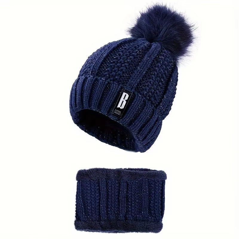 2PCS Winter Knit Hat & Scarf Set – Thick Plush Windproof Cold Weather Accessories for  Women