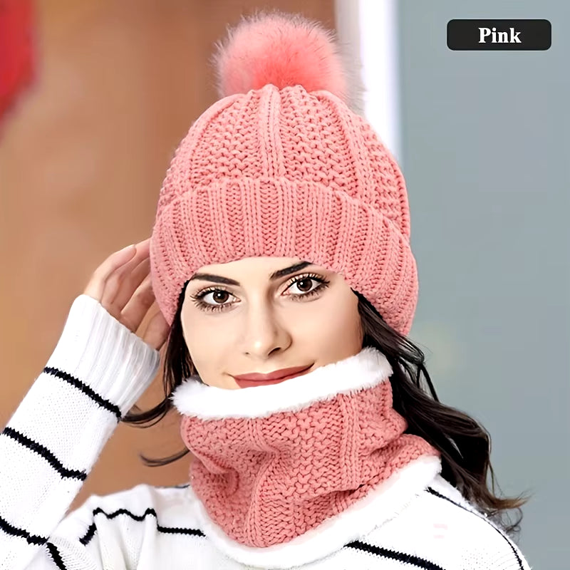 2PCS Winter Knit Hat & Scarf Set – Thick Plush Windproof Cold Weather Accessories for  Women
