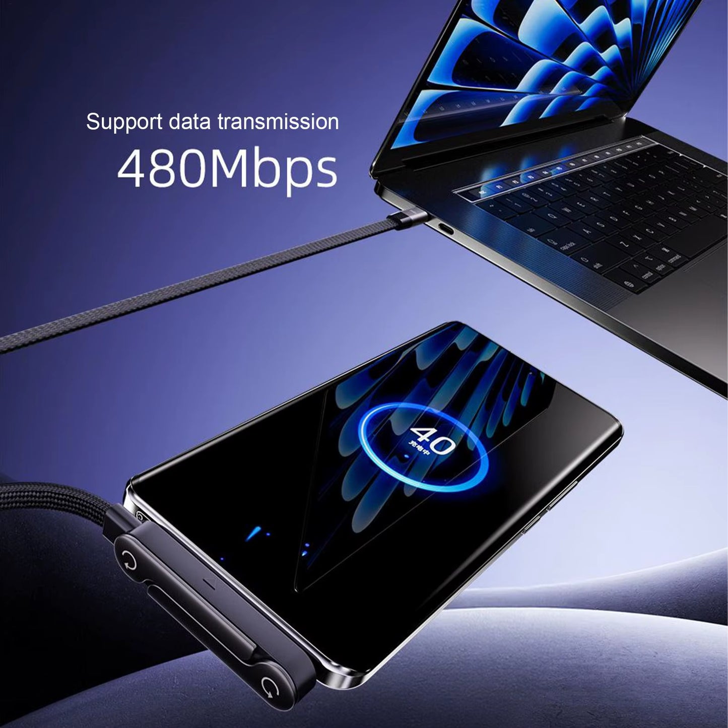 Invisible Holder Charger Cable 2-in-1 – Super Fast Charging & Phone Stand for Home, Office, Travel