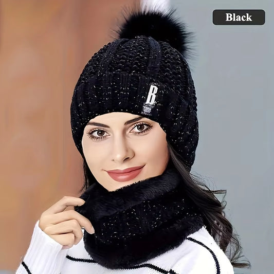 2PCS Winter Knit Hat & Scarf Set – Thick Plush Windproof Cold Weather Accessories for  Women