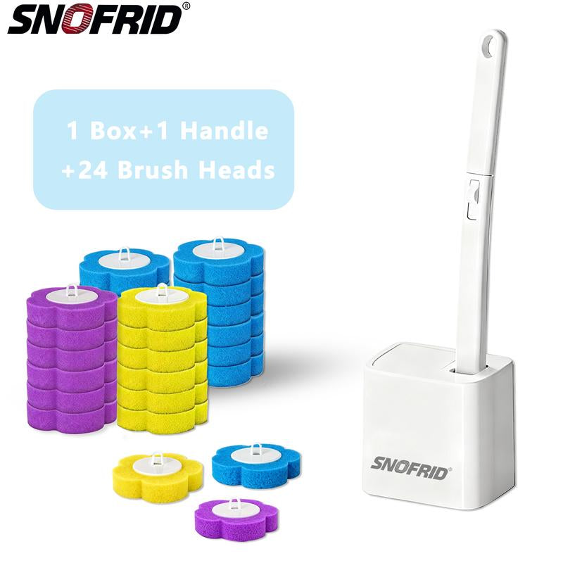Snofrid Disposable Toilet Brush Set – Wall-Mount Toilet & Bathroom Cleaning Kit with 24 Refills