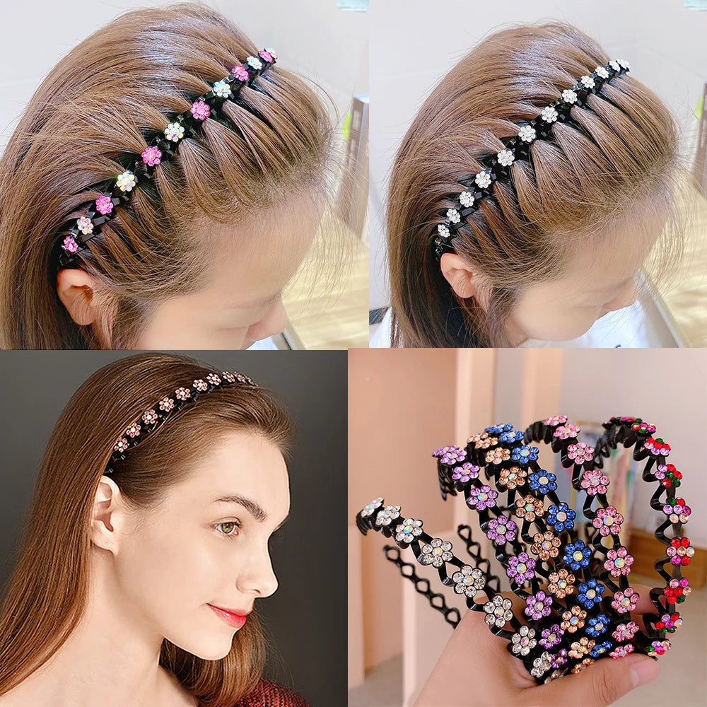 Non-Slip Rhinestone Hairbands – Elastic Pearl Flower Headbands for Women & Girls, Fashion Hair Hoop Accessories