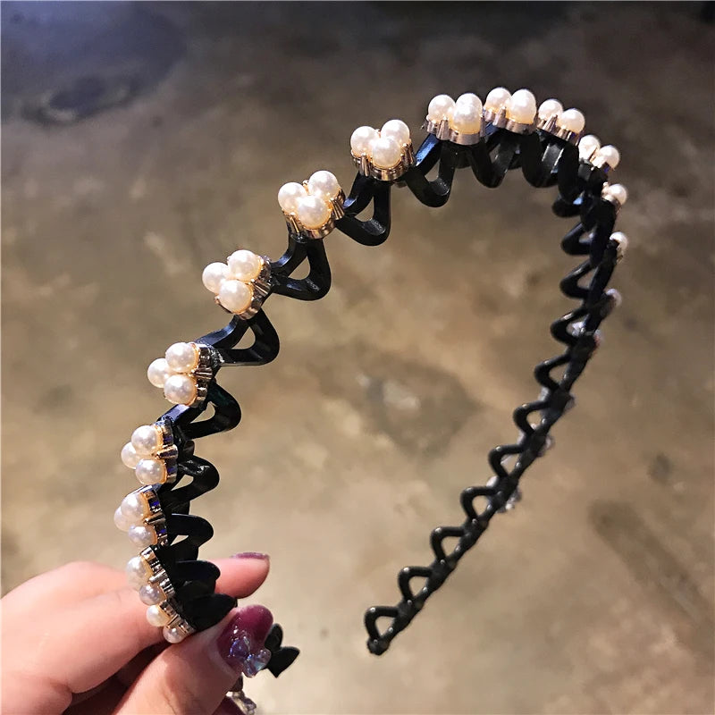 Non-Slip Rhinestone Hairbands – Elastic Pearl Flower Headbands for Women & Girls, Fashion Hair Hoop Accessories