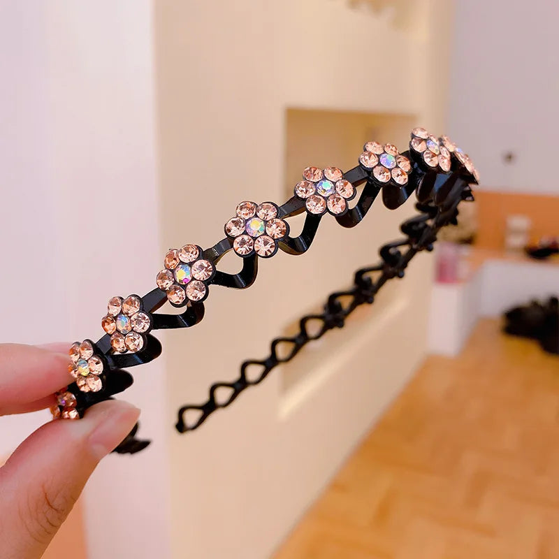 Non-Slip Rhinestone Hairbands – Elastic Pearl Flower Headbands for Women & Girls, Fashion Hair Hoop Accessories