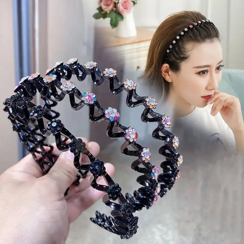Non-Slip Rhinestone Hairbands – Elastic Pearl Flower Headbands for Women & Girls, Fashion Hair Hoop Accessories