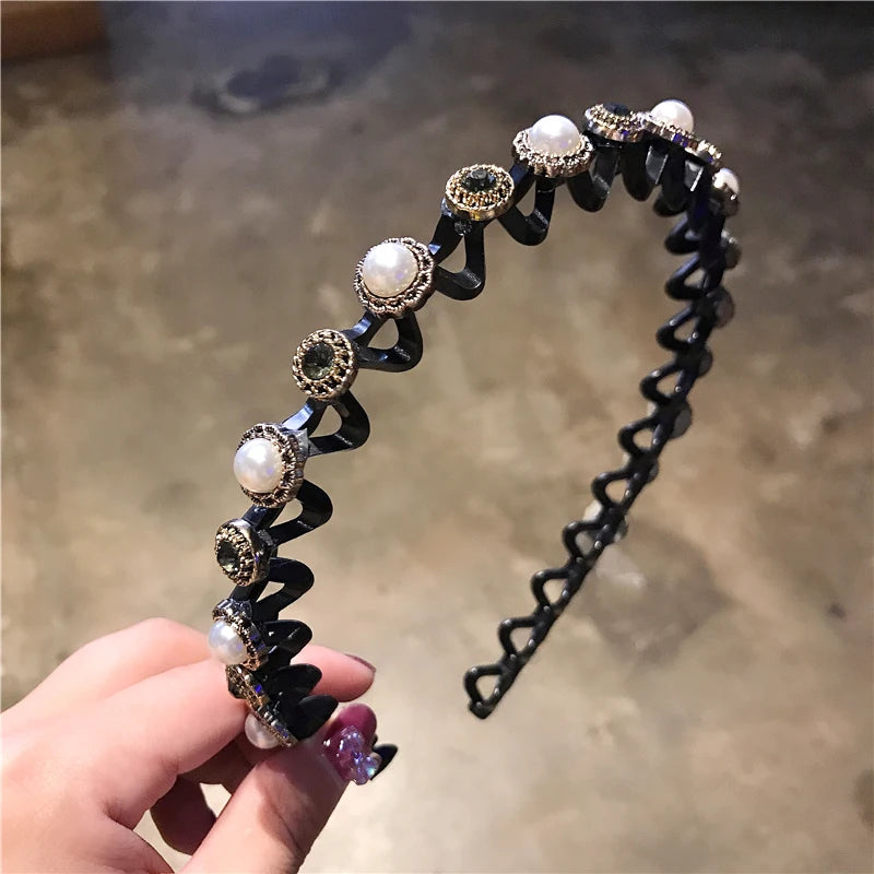 Non-Slip Rhinestone Hairbands – Elastic Pearl Flower Headbands for Women & Girls, Fashion Hair Hoop Accessories