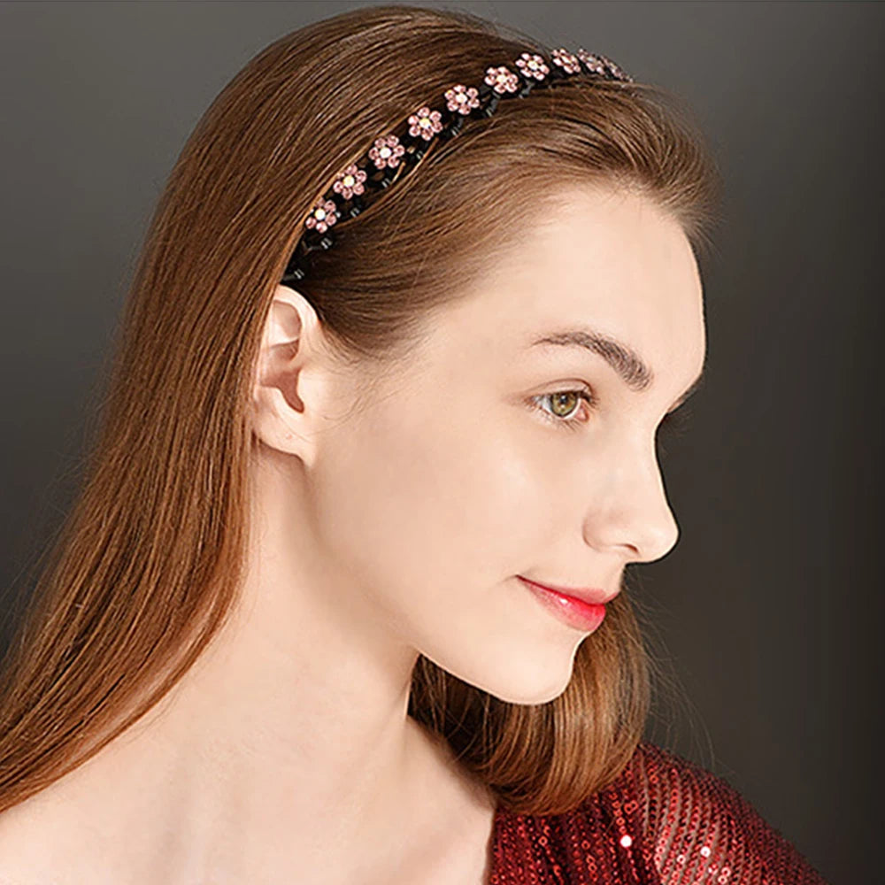 Non-Slip Rhinestone Hairbands – Elastic Pearl Flower Headbands for Women & Girls, Fashion Hair Hoop Accessories