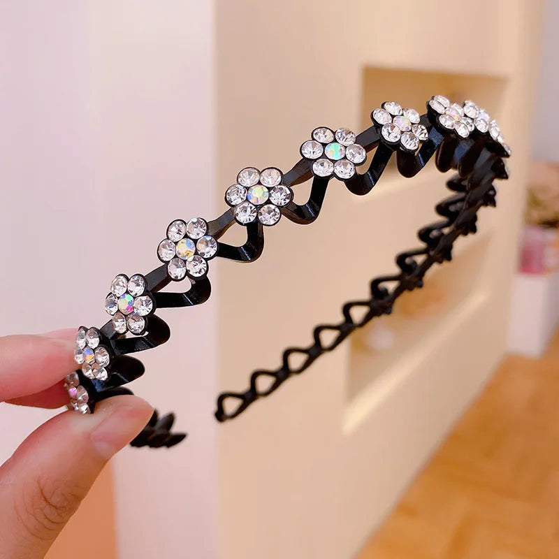 Non-Slip Rhinestone Hairbands – Elastic Pearl Flower Headbands for Women & Girls, Fashion Hair Hoop Accessories