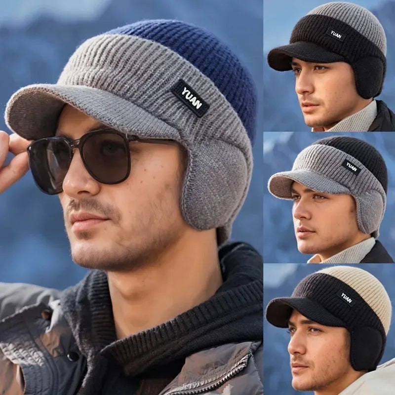 Dual-Tone Knit Baseball Cap – Fashionable Dad Hat with Ear Protection, Outdoor Hat for Men & Couples