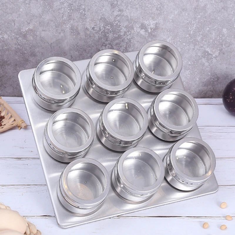 Magnetic Spice Jar Set – Stainless Steel Spice Tins with Labels for Organized Kitchen Storage