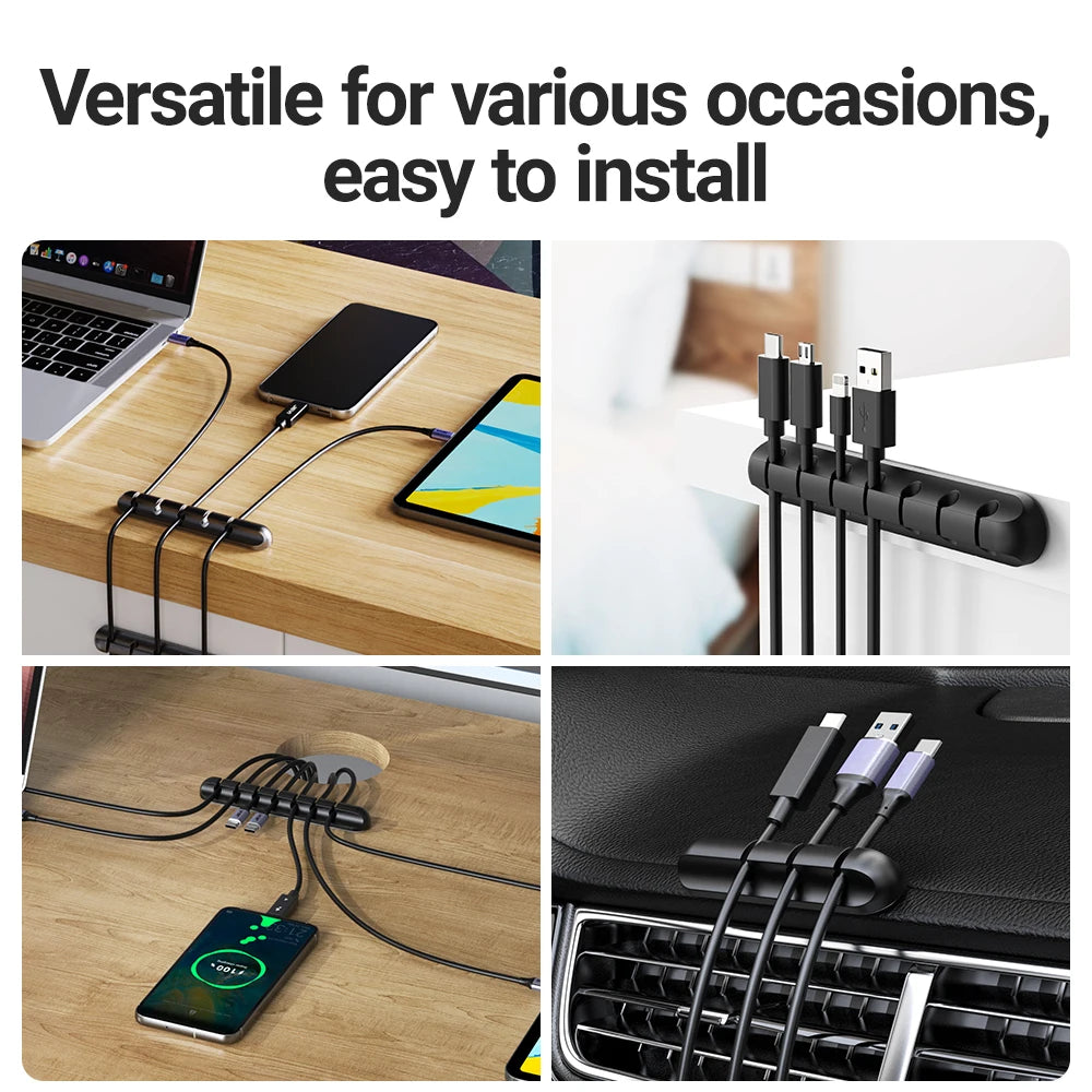 Adhesive Cable Holder Clips – Cord Management & Wire Organizer for Desktop, USB, Power, & Charging Cables