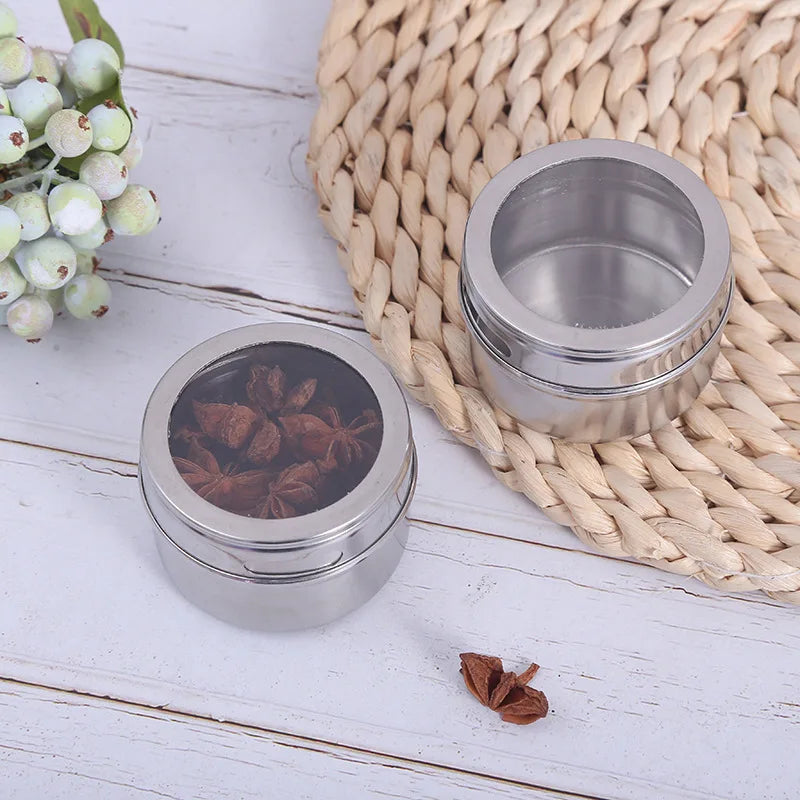 Magnetic Spice Jar Set – Stainless Steel Spice Tins with Labels for Organized Kitchen Storage
