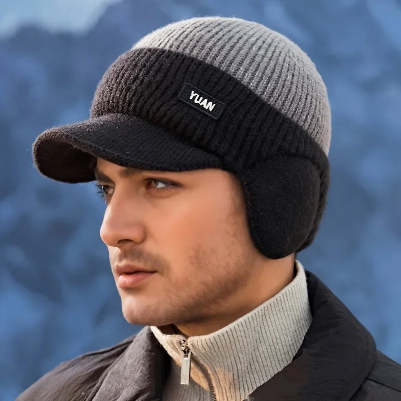 Dual-Tone Knit Baseball Cap – Fashionable Dad Hat with Ear Protection, Outdoor Hat for Men & Couples
