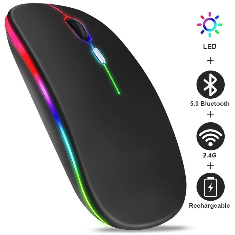 Wireless RGB Gaming Mouse – Rechargeable Bluetooth Ergonomic Mouse for Laptop & PC, 3600DPI LED Backlit