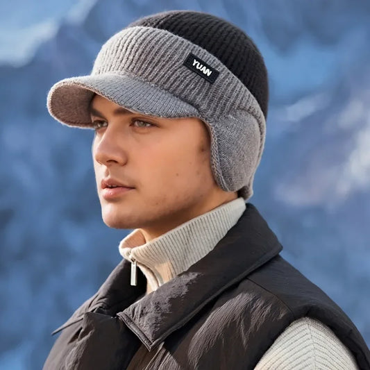 Dual-Tone Knit Baseball Cap – Fashionable Dad Hat with Ear Protection, Outdoor Hat for Men & Couples