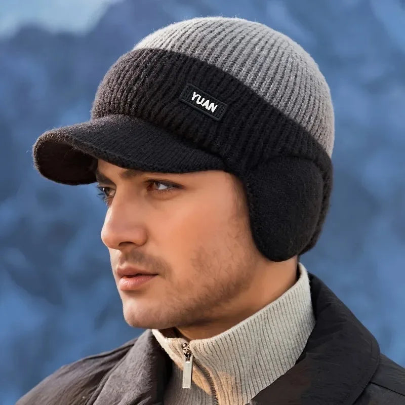 Dual-Tone Knit Baseball Cap – Fashionable Dad Hat with Ear Protection, Outdoor Hat for Men & Couples