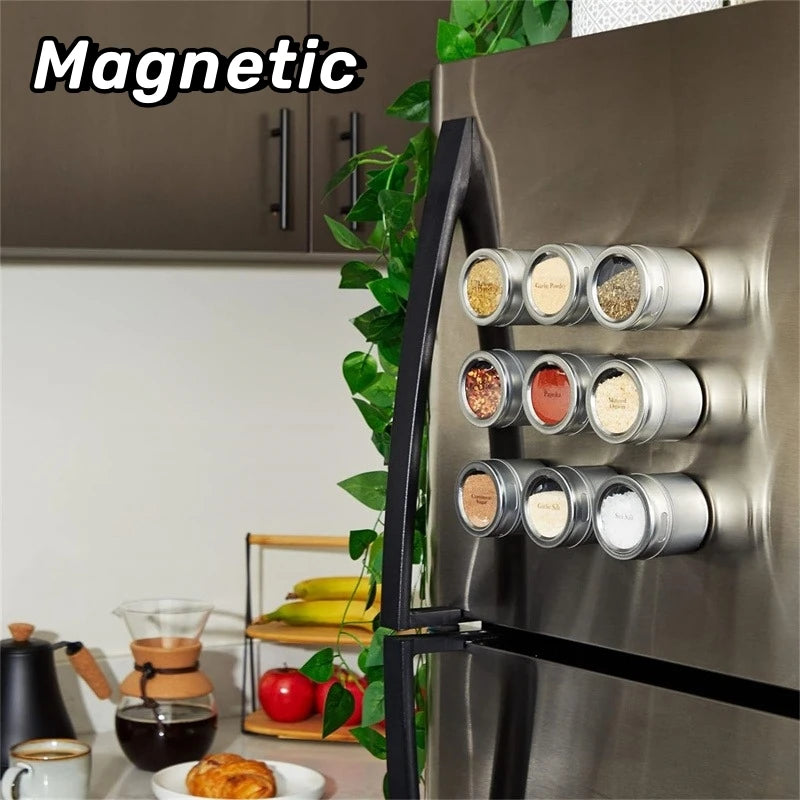 Magnetic Spice Jar Set – Stainless Steel Spice Tins with Labels for Organized Kitchen Storage