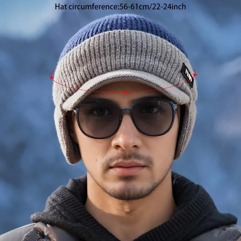 Dual-Tone Knit Baseball Cap – Fashionable Dad Hat with Ear Protection, Outdoor Hat for Men & Couples