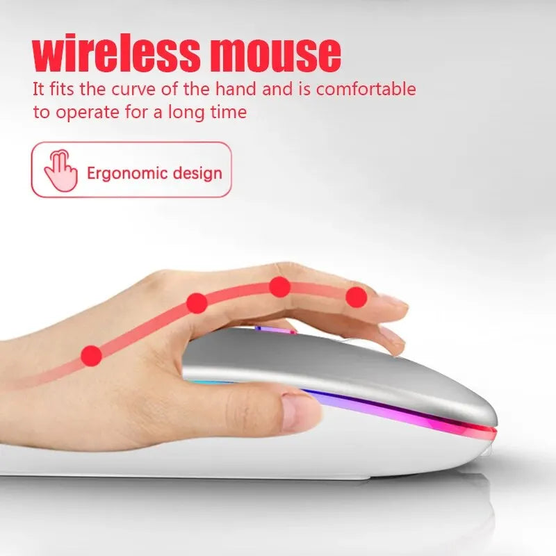 Wireless RGB Gaming Mouse – Rechargeable Bluetooth Ergonomic Mouse for Laptop & PC, 3600DPI LED Backlit
