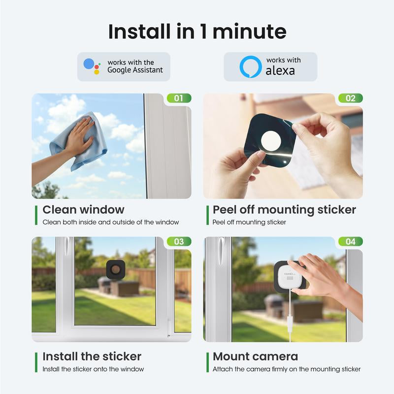 HomiQ Life Window Security Camera 3MP 2K – Smart Indoor WiFi Camera with Color Night Vision