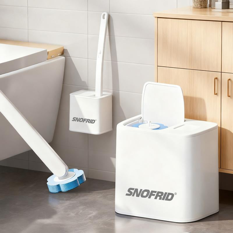 Snofrid Disposable Toilet Brush Set – Wall-Mount Toilet & Bathroom Cleaning Kit with 24 Refills